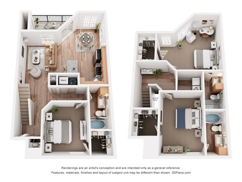 Floor plan for 3 beds, 3 baths, 1324 sqft